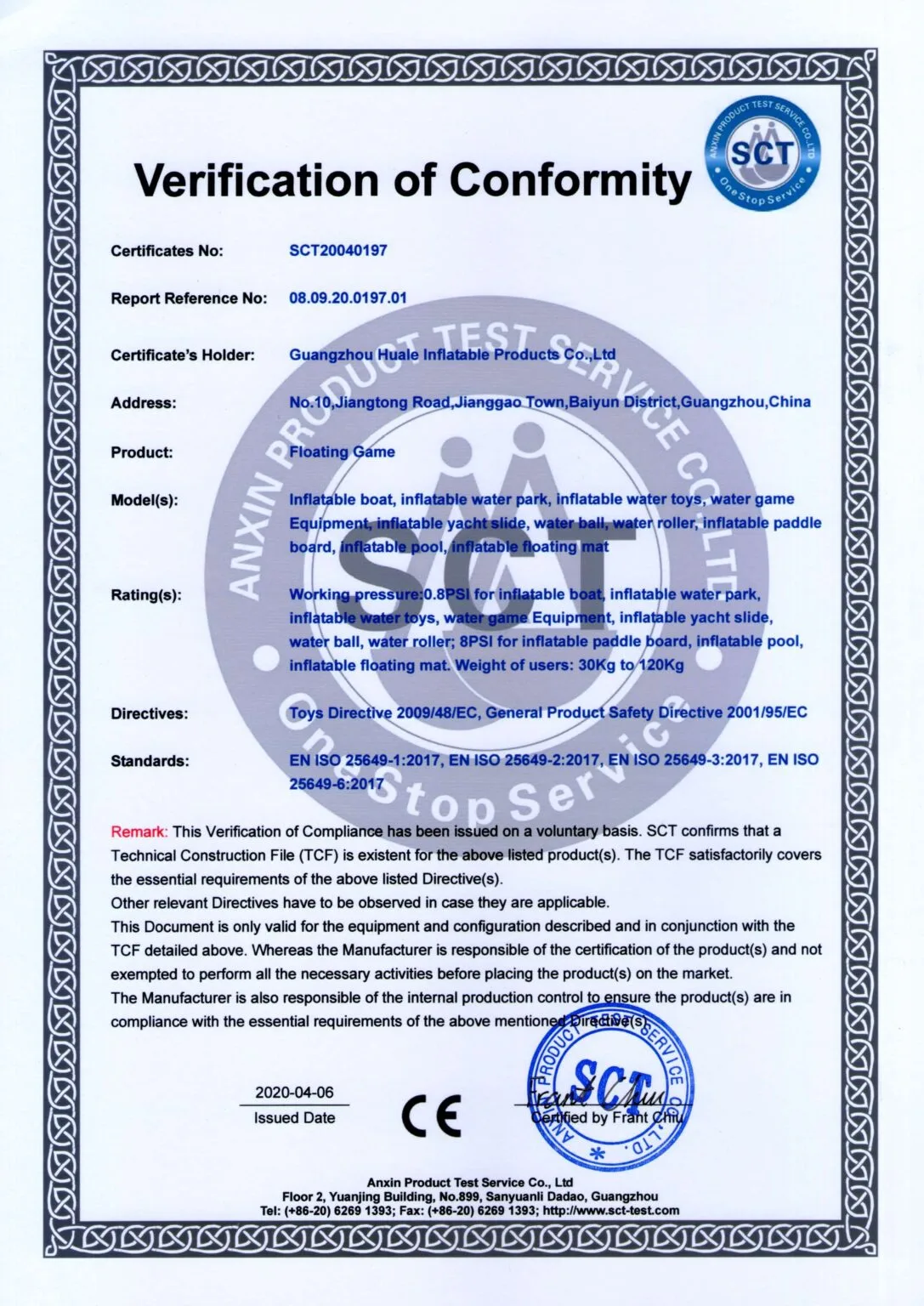 şişme iskele sertifikası