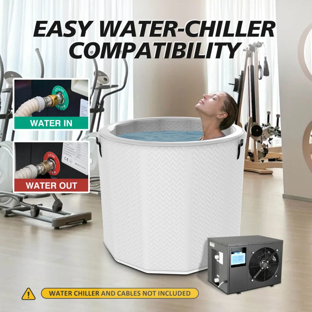 Banheira inflável de gelo para recuperação muscular e terapia com frio – tecido resistente com ponto de queda, para imersão completa do corpo.