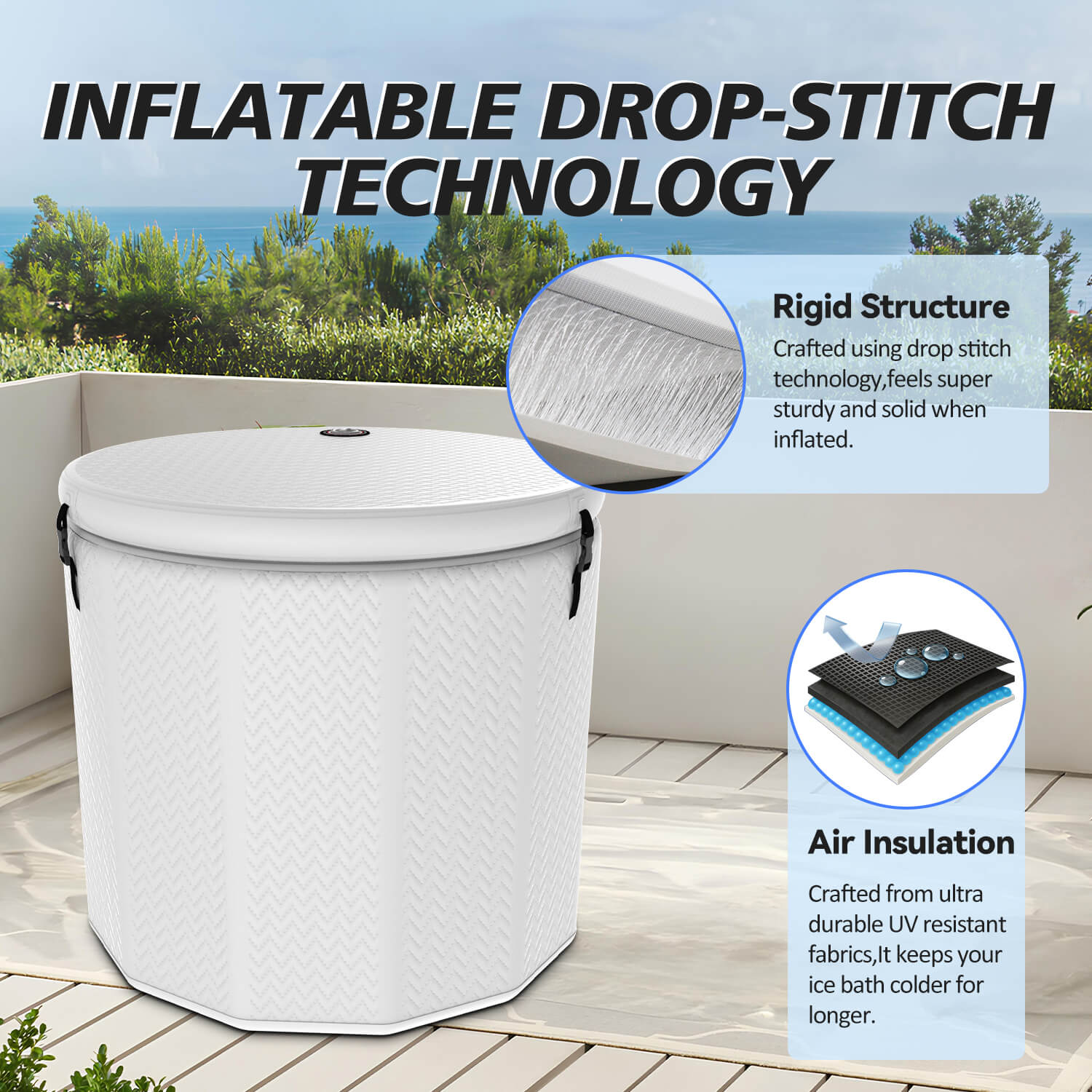 inflatable ice bath tub for muscle recovery & cold therapy &ndash; durable drop stitch fabric, full body soak