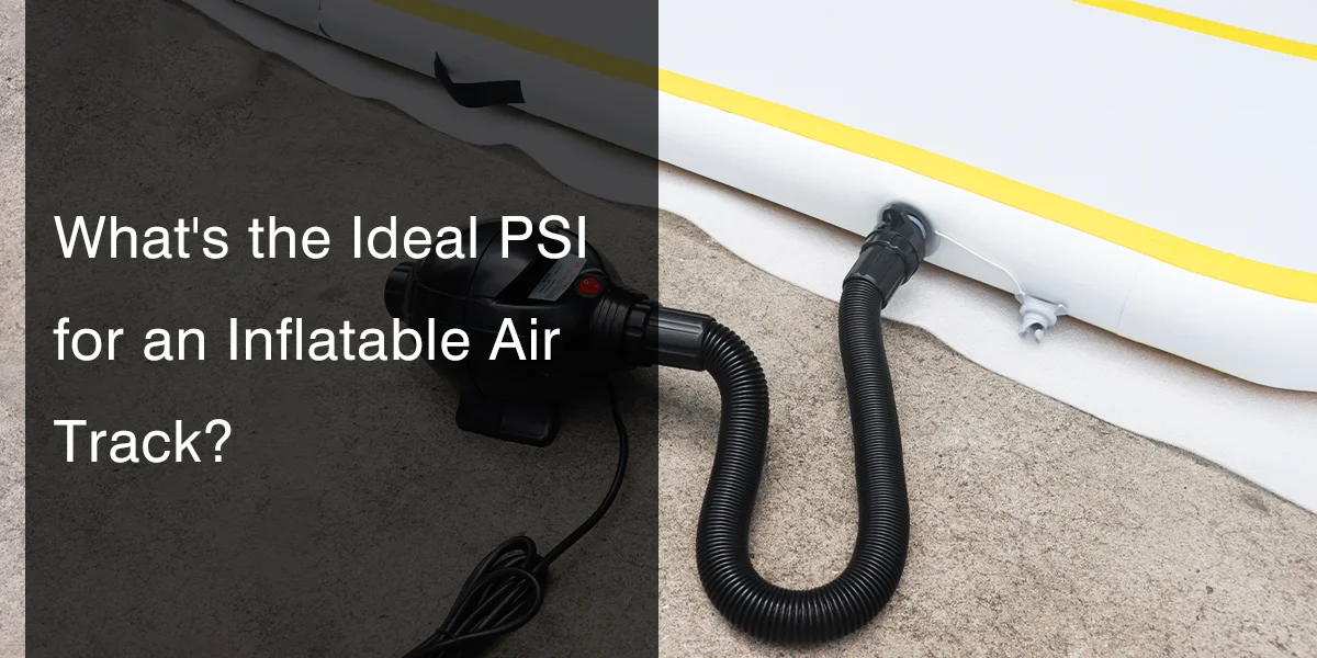 Pump connected to an inflatable air track with hose, showing setup for achieving ideal PSI.
