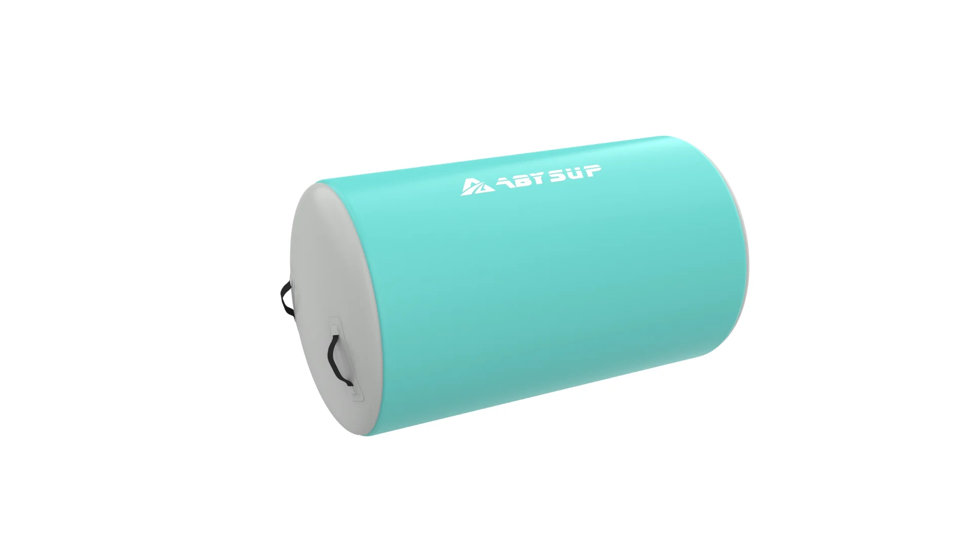 Turquoise ABT SUP inflatable roll with handles on a white background, designed for water sports and recreation.