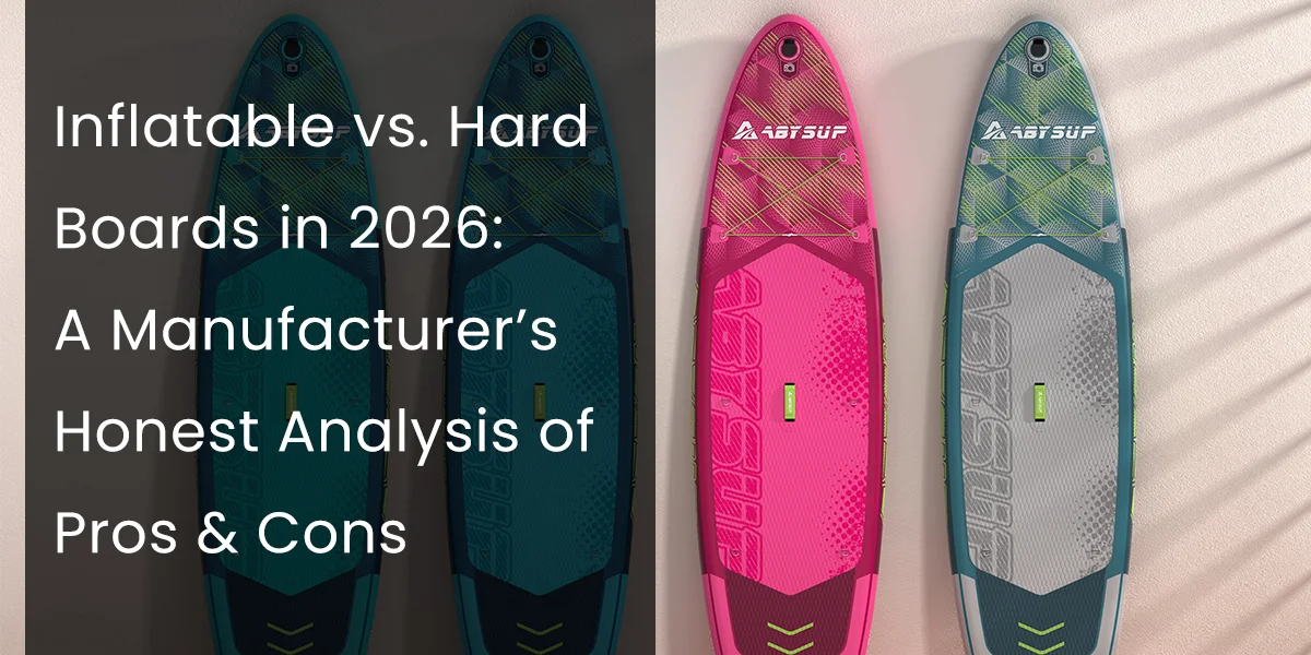 Comparison of inflatable and hard paddle boards with text discussing their pros and cons for 2026.
