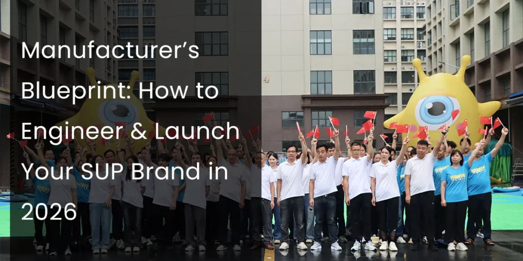 Group of people standing outdoors holding flags in front of a large yellow inflatable mascot.