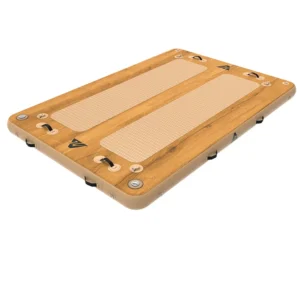 Inflatable surf raft in tan with textured surface and multiple attachment points, designed for water sports.