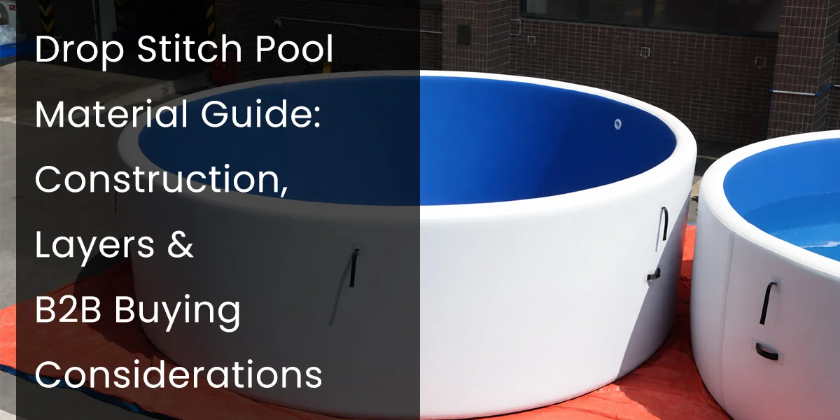 Two white and blue circular drop-stitch pool frames outdoors, highlighting material construction and buying considerations.